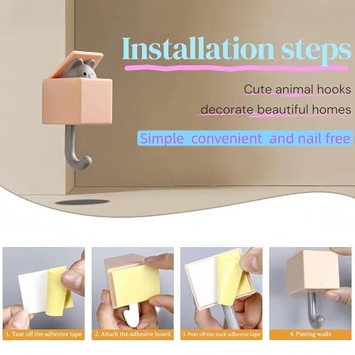 Ruylinare 5PCS Cute Wall Hooks for Keys, Coats & Home Decor - Heavy Duty 5.3lbs Adhesive Hooks, Pet-Shaped Key Holder Wall Mount for Bathroom Bedroom Entryway - Perfect for Renters & Pet Lovers thumbnail 6