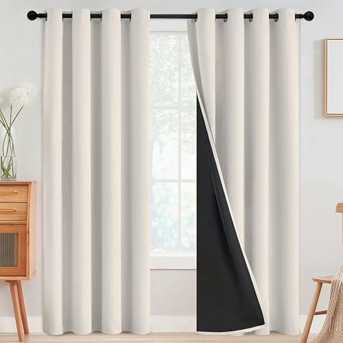 SimpleHome Cream 100% Blackout Curtains Room Darkening Living Room 84 Inch | Curtains for Bedroom,Thermal Insulated Grommet Window Drapes,Curtains for Living Room with Black Back,52 x 84 Inch,2 Panels - Image 1