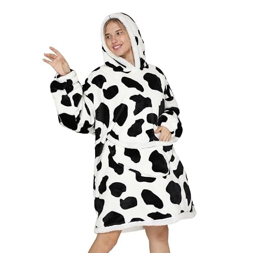 Deserthome Wearable Blanket Hoodie Oversized Hooded Blanket for Adult Women Super Soft Comfortable Warm Flannel Cow thumbnail 6