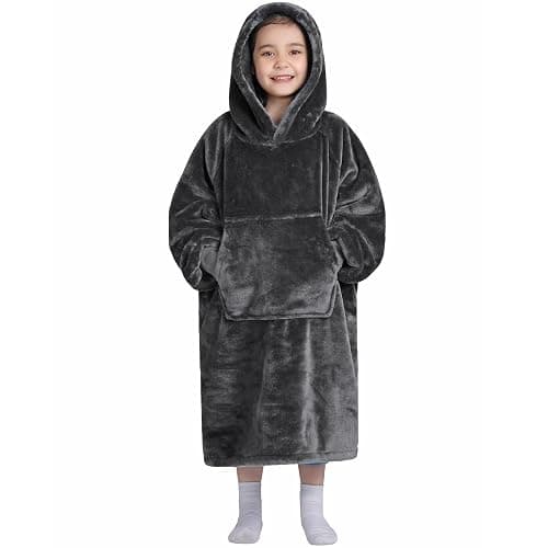 Waitu Wearable Blanket for Kids, Cozy Wearable Blanket Hoodie for Teens Girls Boys, Warm Blanket Sweatshirt Gift for Teenage, Hoodie Blanket with Sleeves and Giant Pocket - Dark Gray - Image 1