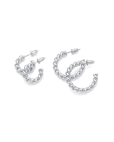 PAVOI 14K Gold Plated Twisted Rope Round Hoop Earrings in Rose, White and Yellow Gold thumbnail 3