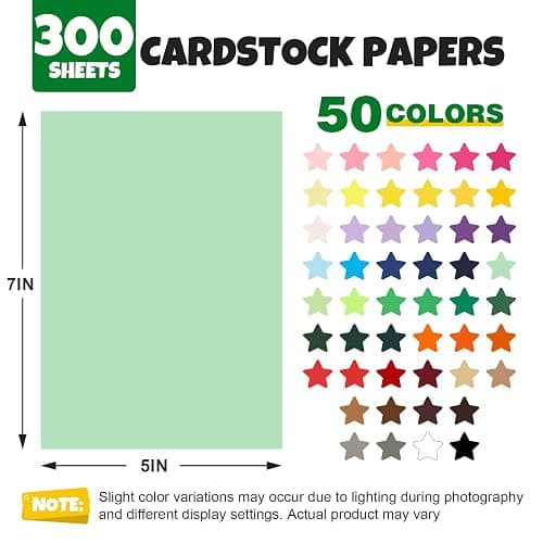 TUXIYA 300 Sheets 5" X 7" Colored Cardstock, 50 Assorted Colors Construction Paper Card Stock Printer Paper for Printing, Card Making, DIY Crafts,School Supplies,Party Decorations (180GSM/65LB) thumbnail 2