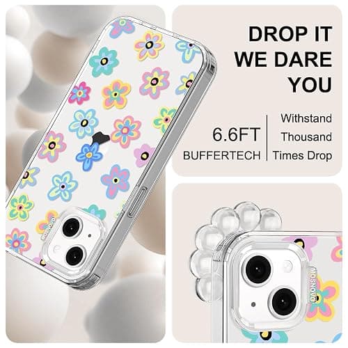 MOSNOVO for iPhone 13/14 Case | Military Grade 6.6ft Drop Tested | Clear with Groovy Flower Design thumbnail 6