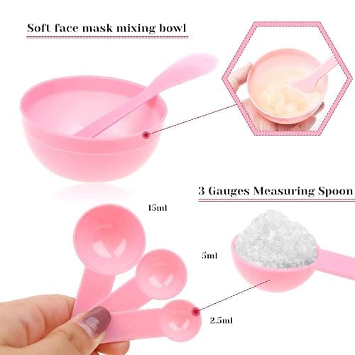 anezus 11 Pcs DIY Facial mask Mixing Tool Kit with Bowl Stick Spatula Silicone Brush Spray Bottle Puff Soaking Bottle Gauges (Pink) thumbnail 3