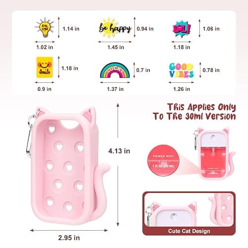 Kivzex Cat Silicone Case for Touchland Hand Sanitizer Spray with Keychain, Compatible with Power Mist & Glow Mist 1 FL Oz/30ML for Touchland Case, with Charms Accessory Cute Travel Cover Sleeve Pink thumbnail 4