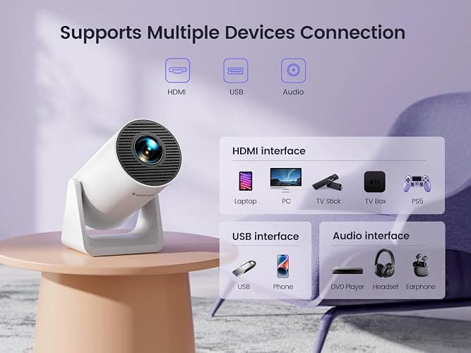 [270°Adjustable Stand] Mini Projector with 5G WiFi and Bluetooth, WiMiUS S27 Portable Projector 1080P, 200" Screen Bluetooth Projector, Auto Keystone Outdoor Projector for Phone/TV Stick/HDMI/PS5 thumbnail 7