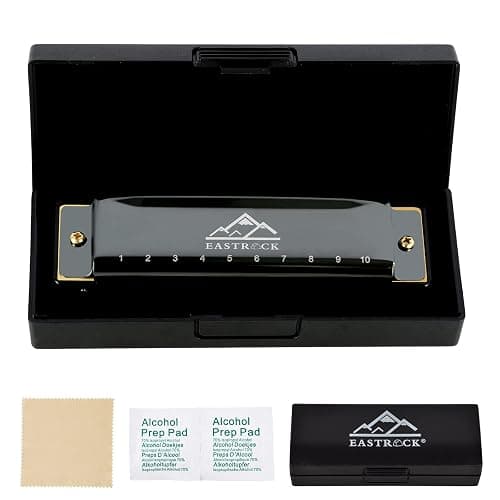 EastRock Blues Harmonica Mouth Organ 10 Hole C Key with Case, Diatonic Harmonica for Professional Player, Beginner, Students gifts, Adult, Friends, Gift Black thumbnail 4
