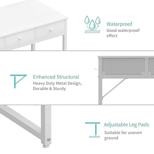 Lufeiya White Makeup Vanity Desk with Mirror and Lights, 40 inch Make Up Vanity Desks with Fabric Drawers & Power Outlet, Dressing Table and Chair Set for Girls Bedroom, White thumbnail 9