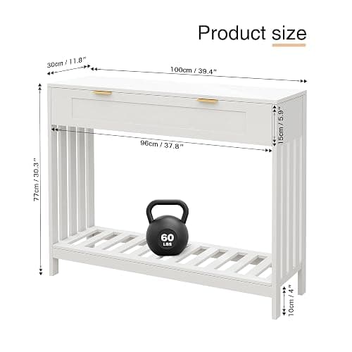 Entryway Table with Drawers Narrow Accent Sofa Table with Storage Shelf, Modern Wooden Console with Drawer Entry Table Storage Slats Shelf for Living Room,Entryway, Foyer, Hallway, White thumbnail 2