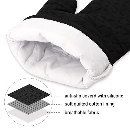 KEGOUU Oven Mitts and Pot Holders 6pcs Set, Kitchen Oven Glove High Heat Resistant 500 Degree Extra Long Oven Mitts and Potholder with Non-Slip Silicone Surface for Cooking (Black) thumbnail 4