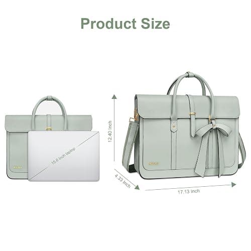 MOSISO Laptop Bag for Women, 15-15.6 inch PU Leather Laptop Shoulder Bags Convertible Backpack, 16 inch Messenger Bags Casual Handbag Work Briefcase Travel Computer Bag with Bowknot, Sage Green thumbnail 8