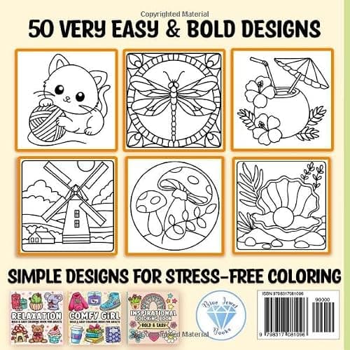 Bold and Easy Coloring Book: Simple Stress Relief Large Print Designs for Adults, Seniors & Beginners thumbnail 2