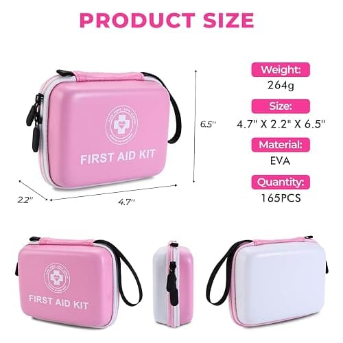 Raismile Small First Aid Kit - 165 Piece Dual-Color Emergency Medical Kit with Hard Shell & Fluorescent Exterior Coating, Emergency First Aid Kit for Home, Car, Travel, Hiking & Outdoor(Pink/White) thumbnail 2
