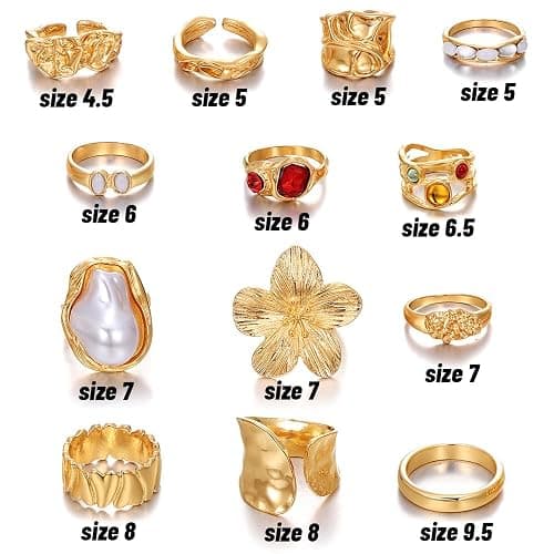 KISS WIFE Golden Chunky Rings Set for Women, Big Flower Artificial Crystal Baroque Pearl Irregular Stackable Knuckle Rings Pack, Vintage Chunky Jewelry Gift thumbnail 4