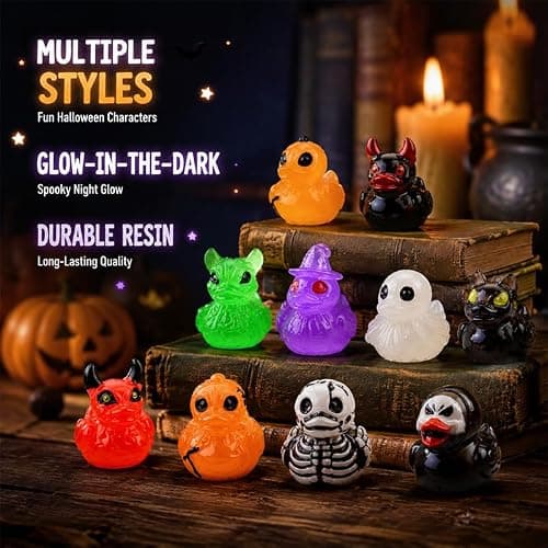 Halloween Mini Resin Ducks Glow in the Dark Novelty Halloween Party, 50 | Cute Small Little Duckies Statues Bulk Set for Office Desk Tiered Tray Decor Halloween Party Supplies Decoration thumbnail 7