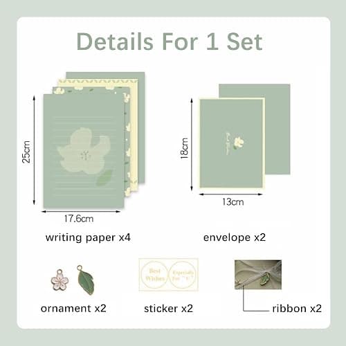 CSLEIAN 72 Pcs Stationery Paper Envelopes Set Includes 24 Lined Writing Paper & 12 Envelopes, Lovely Floral Cute Letter Writing Stationary Paper Envelopes Kit for Girls Office School Supplies(6Style) thumbnail 3