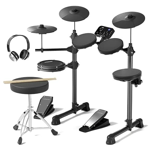 AODSK Electric Drum Set for Beginner with 150 Sounds,4 Quiet Drum Pads,2 Pedal,Throne,Sticks,Electronic Drum with Headphone,AED-400 - Image 1
