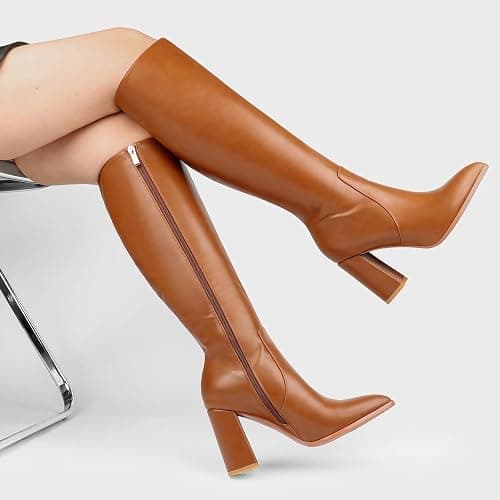 COLETER Women's Knee High Boots Pointed Toe Chunky Gogo Boots Zipper Block Heeled Tall Dress Boots thumbnail 7