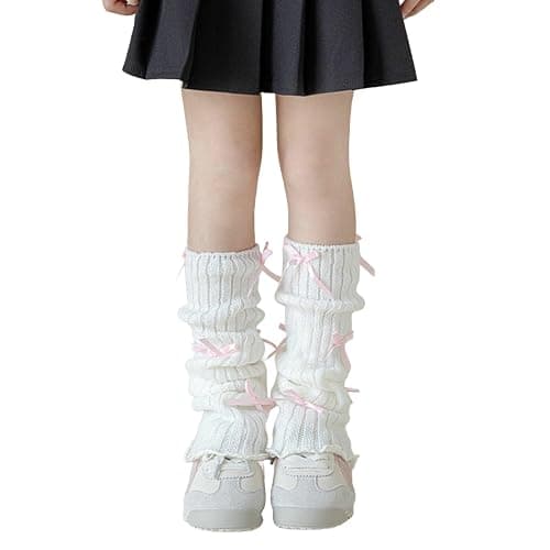 Girls Cute Bowknot Knitted Leg Warmers Japanese Style Dance Socks Winter School Boot Accessories for 5-16 Years - Image 1