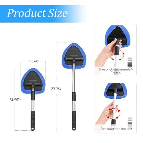Windshield Cleaning Tool, Car Window Cleaner with Extendable Long Handle and 4 Washable Reusable Microfiber Pads, Auto Interior Exterior Glass Wiper Cleaning Kit Universal for Office and Home (Blue) thumbnail 2