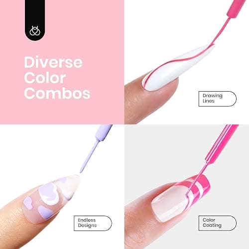 Beetles Pastel Gel Liner Nail Polish Set 6 Colors Spring Art French Line Swirl Gel Polish Pink Yellow Green Purple Orange Swirl Built Thin Nail Art Brush Soak Off Uv Lamp Manicure Gifts for Women thumbnail 6
