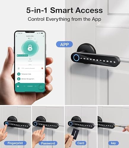 Fingerprint Door Lock, Smart Door Knob with Keypad Keyless Entry, Biometric Door Lock with App Control & Passcode, 4-in-1 Electronic Door Handle for Bedroom, Office, Apartment, Hotel – Modern Design thumbnail 3