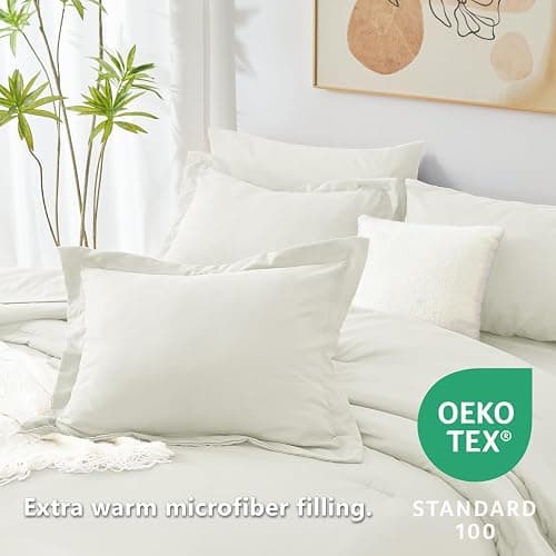 CozyLux Queen Comforter Set Ivory, 7 Pieces Bed in a Bag Queen Comforter Set with Sheets, Luxury Soft Bedding Sets with Down Alternative Comforter, Fitted Sheet, Flat Sheet, Pillowcases & Shams thumbnail 4