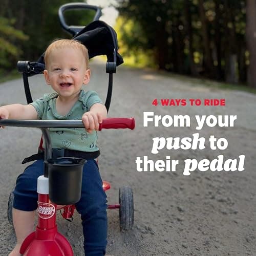 Radio Flyer 4-in-1 Pedal & Push Stroll ’N Trike, Ages 1-5, UV Canopy, Red | Toddler Tricycle & Stroller, High-Density Foam Tires, Parent Push Handle, Removable Tray, (Amazon Exclusive) thumbnail 3