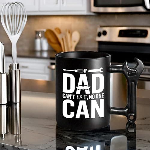 LOZACHE Novelty Coffee Mug with Wrench Handle for Dad, Funny Birthday Gifts from Daughter Son for Father, Papa, Daddy - Christmas, Father's Day Gift Idea - If Dad Can't Fix It NO One Can Cup thumbnail 9