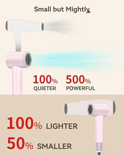 Hair Dryer, 160000 RPM High-Speed Brushless Motor with 500 Million Negative Ions, Professional Ionic Blow Dryer with Magnetic Diffuser & Nozzle,Lightweight for Home Travel Salon(Pink) thumbnail 3