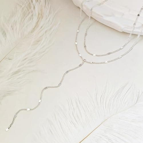 LULII Lariat Gold Necklace for Women Trendy Dainty 14k Gold Plated/Silver Layered Chain Drop Necklaces Y-Shaped Necklace Jewelry for Women Gifts thumbnail 6