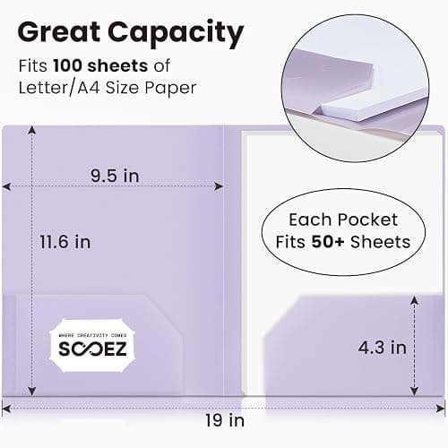 Sooez 6Pack Folders with Pockets, Pastels Colors, Heavy Duty Pocket Folder | Plastic Folders with Pockets, 2-Pocket Folder Bulk, Aesthetic File Folder, Back to School Office Filing Supplies thumbnail 2