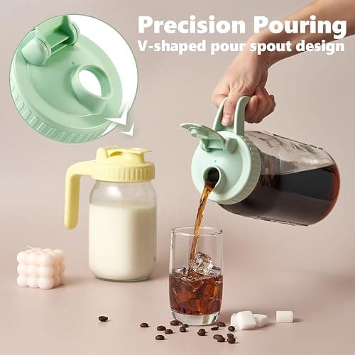 32oz Glass Pitcher with Lid & V-shaped Pour Spout - 1 Quart Double Leak Proof, Creamer Container for Sun Tea, Juice, Cold Brew Coffee, Breastmilk Storage Container thumbnail 5