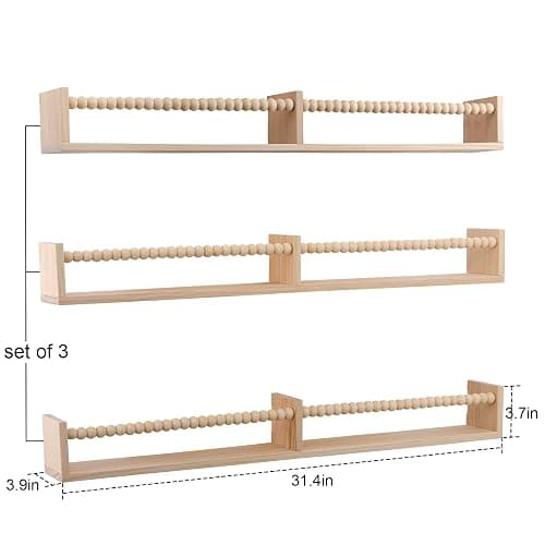 birola Nursery Book Shelves for Kids Rooms - 32 Inches Floating Wall Bookshelves Set of 3, Space-Saving Nursery Shelves with Beads Design for Kids Room, Bedroom and Study Room(Natural) thumbnail 3