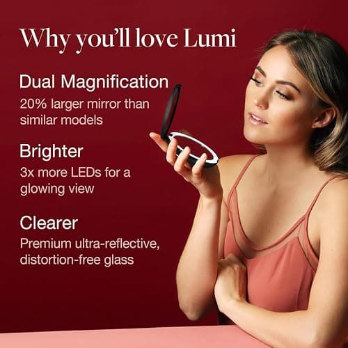 Fancii LED Lighted Travel Makeup Mirror, 1x/10x Magnification - Daylight LED, Compact, Portable, Large 5" Wide Illuminated Folding Mirror - Lumi (Rose Gold) thumbnail 3