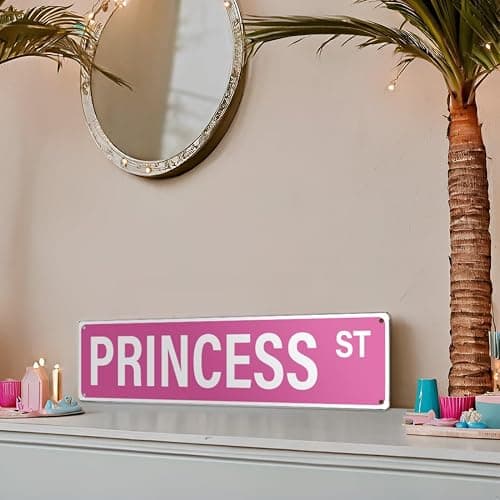 MOLESS 16x4″ Princess Street Sign, Princess Room Decor, Pink Y2K, 2482 | Princess Wall Decor & Decorations; Cute Pink Street Sign Poster; Girly Bedroom, Dorm & Apartment Decor; Teen Room Accessories thumbnail 2