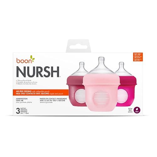 Boon Nursh Bottles - Slow Flow - Silicone Baby Bottles Help Ease Colic Symptoms - Formula and Breast Milk Only Touch Platinum Food-Safe Silicone - Pink - 0-3 Months - 3 Count - 4 Ounce thumbnail 6