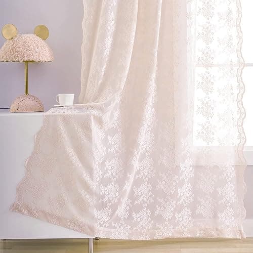 YJ YANJUN Vintage Lace Curtains 84 Inches Long-Victorian Floral Dusty Pink Sheer Curtain Panels for Living Room Bedroom Dining Room, Light Filtering, Shabby Chic Girls Drapes 2 Panels 52W x 84L thumbnail 8