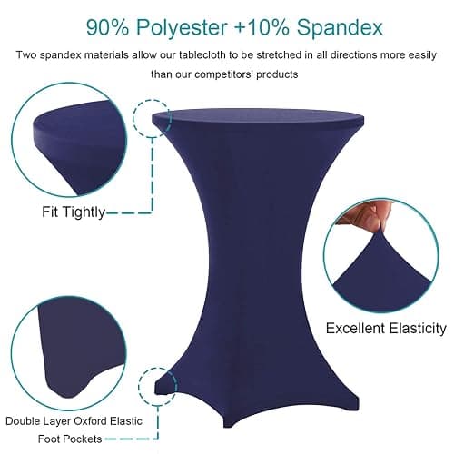 RELIANCER 2 Pack 30inch Highboy Cocktail Round Spandex Table Cover Four-Way Tight Fitted Stretch Tablecloth Table Cloth for Outdoor Party DJ Tradeshow Banquet Vendor Weddin(2PC 30''X42'',Navy Blue) - 2PC 30''X42'' - Navy Blue thumbnail 5