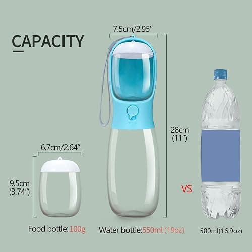 AVELORA Dog Water Bottle,Portable Pet Water Bottle with Food Container,Outdoor Portable Water Dispenser for Cat,Puppy,Pets for Walking,Hiking,Travel,Puppy Essentials,Dog Stuff(19oz) thumbnail 7