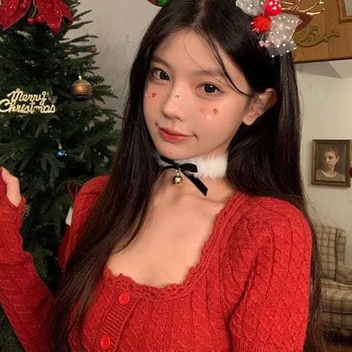 NFVITLP Red Bow Velvet Choker Necklace Sexy Faux Fur Collar Bowtie Long Wrap Rope Neck Chain with Gold Pendant Bell for Women thumbnail 4
