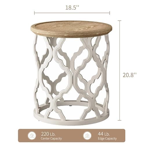 karlott Farmhouse End Table, 18.5'' French Country Round Side Table, Distressed Tray Top Side Table with Curved Motif Frame Base for Boho, End Tables Living Room, Bedroom, Small Space, Cream Beige thumbnail 2