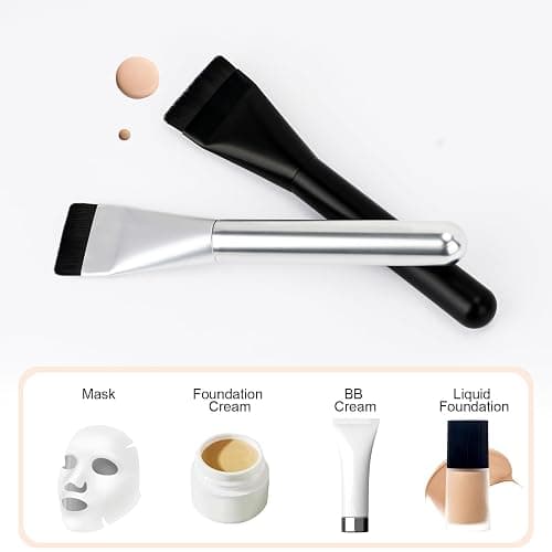 BEAUTYFACTOR Flat Foundation Brush,Korean Makeup Brush Spatula Facial Brush for Liquid Foundation,Premium Face Makeup Brush for Blending Cream (Silver) thumbnail 6