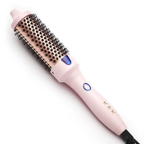 K&K Thermal Brush Keratin Protect Heated Barrel Hot Hair Brush Ionic Smooth Shine Volumize Comb Dual Voltage Hair Straightener Curler Styling Tool 38 mm UK Plug (Pink, 38mm) - Image 1