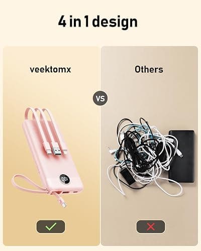 VEEKTOMX Portable Charger Built-in Cables, Power Bank for iPhone, Fast Charge USB C Battery Pack Travel Essentials Powerbank Compatible with iPhone 17/16/15/14, Samsung S25/24 thumbnail 7