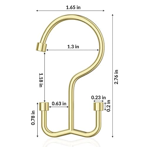 Goowin Shower Curtain Hooks, Shower Curtain Rings, Durable Gold Shower Curtain Hangers, Smooth Glide Double Hook Shower Curtain Hooks, Simple Shower Hooks for Shower Curtain, Gold, 24 Pack-Cylinders thumbnail 2