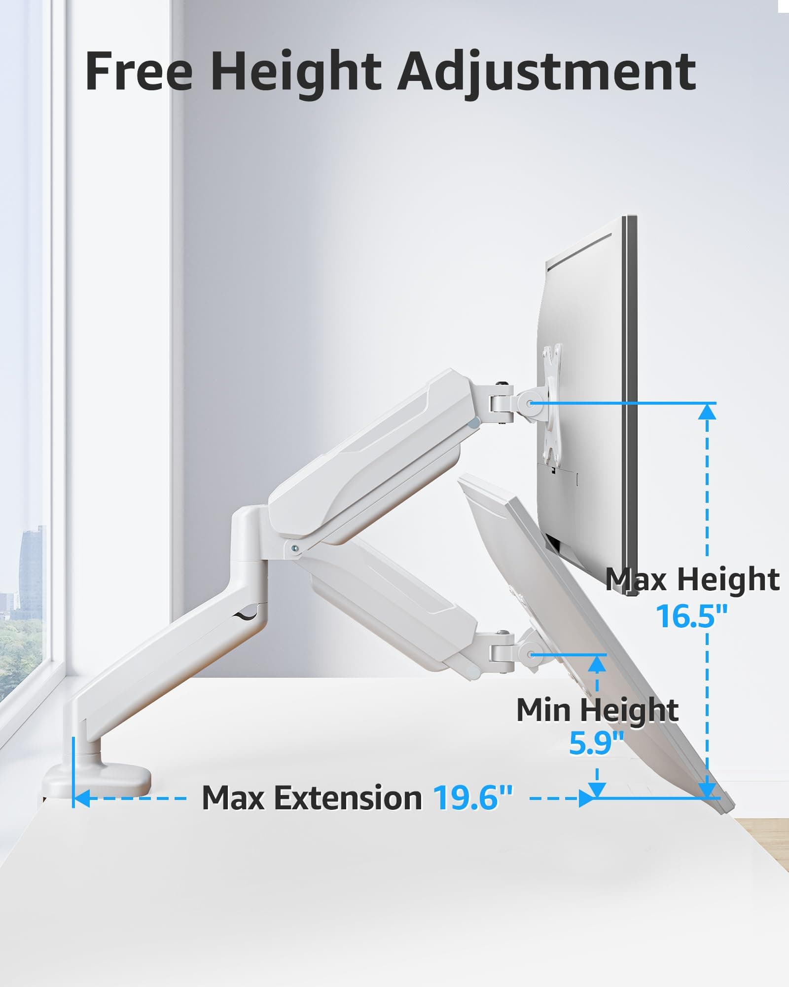 MOUNTUP Single Monitor Desk Mount Holds Screen up to 32 inch, Height Adjustable Monitor Arm, Computer Monitors Stand with Clamp/Grommet Mounting Base, VESA Mounts Fit 4.4-17.6lbs Computer, White thumbnail 8