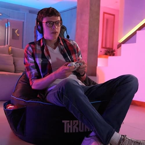 Throne Boss Gaming Bean Bag Chair for Adults with High Back – Large Floor Gaming Chair, Easy to Clean Oxford 420D Fabric, Large Side Pockets, Headphone Hanger – Cover ONLY Add 350 Liters Beans (Blue) thumbnail 2
