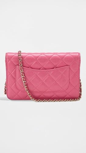 Chanel Women's Pre-Loved Pink Lambskin Classic Quilted Wallet On Chain, Red, One size thumbnail 3