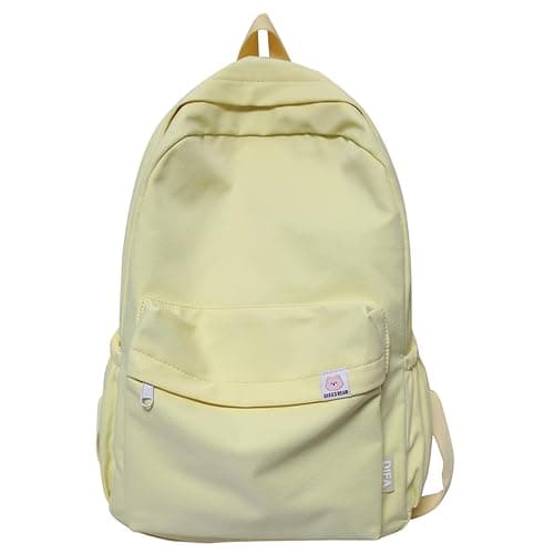 Extolove Cute Aesthetic Backpack Y2K Simple Solid Color Kawaii Backpacks Travel Laptop Backpack (Yellow) - Image 1